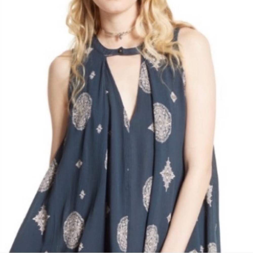 Free People Steel Blue Cut Out Tunic Top - Size M